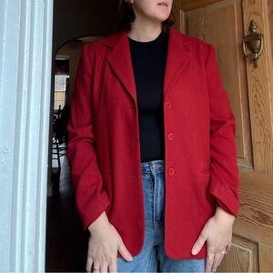 Vintage Red Wool Blazer | Dark Academia Tailoring | Size 6